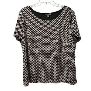 Roz & Ali Womens Black & White Diamond Print Short Sleeve Top 2X Top